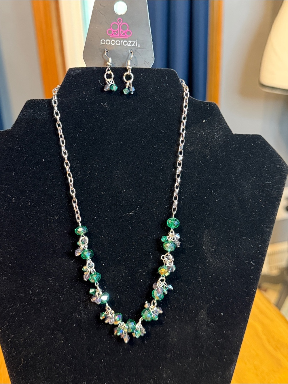 paparazzi Silver-Tone Emerald Green Crystal Necklace & Earring Set
